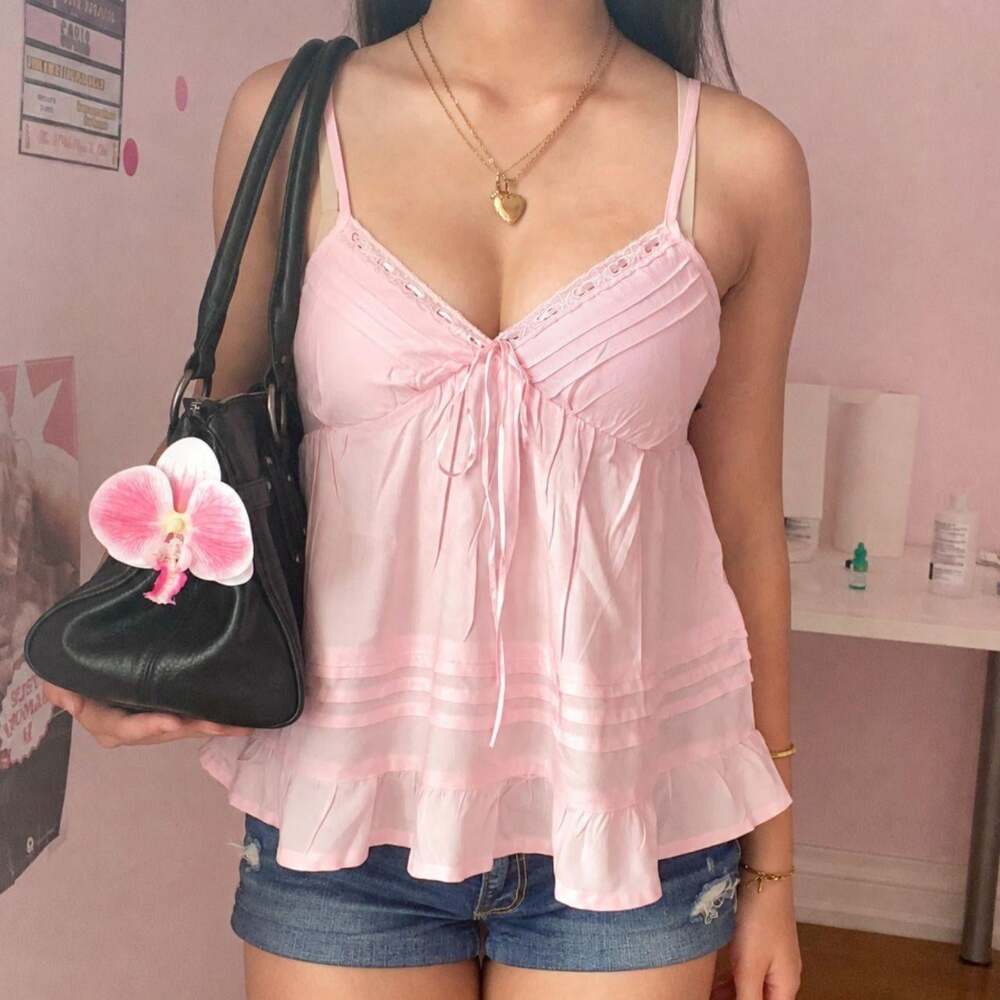 2000s light pink babydoll ruffle top, BNWT
